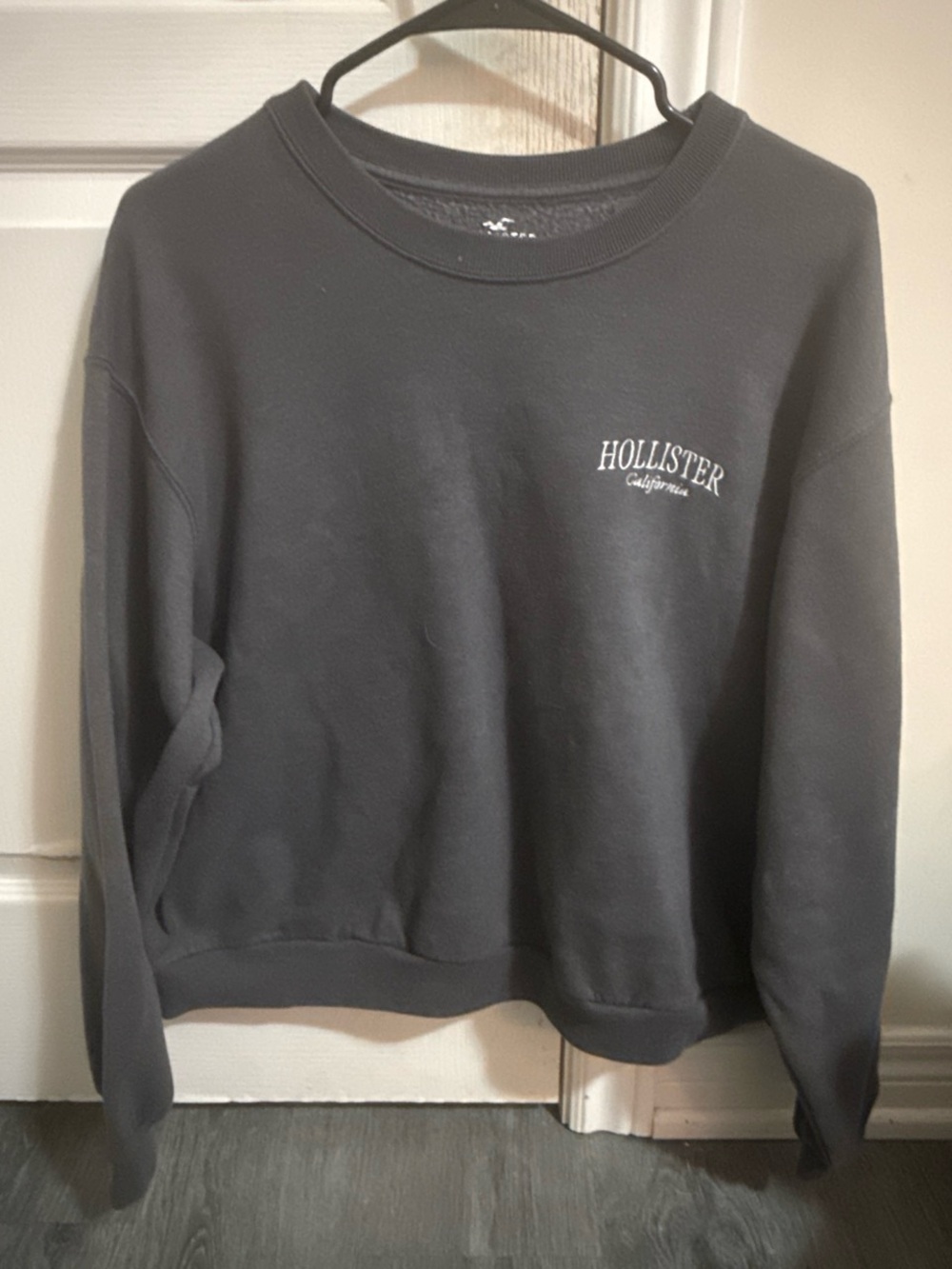 Hollister Women’s Crewneck Sweatshirt — Charcoal Gray with White Logo
